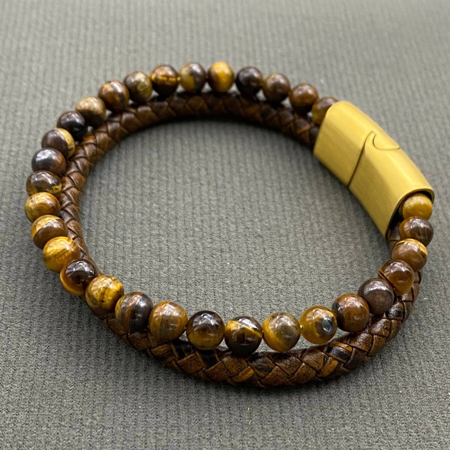 Men's Tiger Eye Stone Leather Double Layer Bracelet - MJ/BC