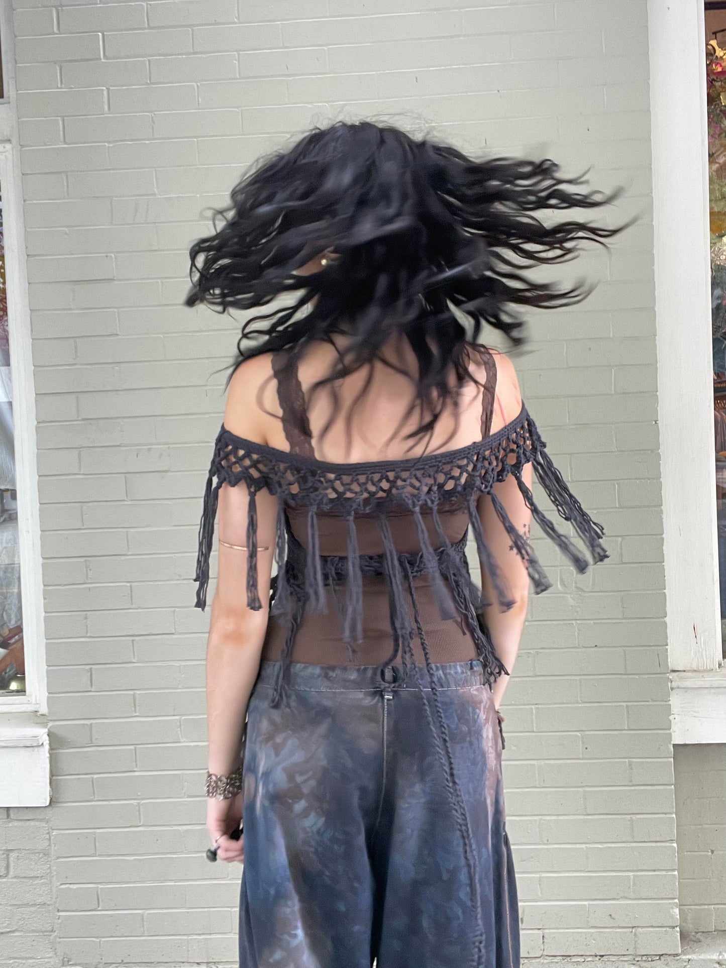 Charcoal Fringe Willow Top #51