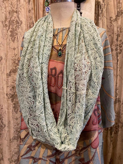 Green Dyed Lace Infinity Scarf* #19