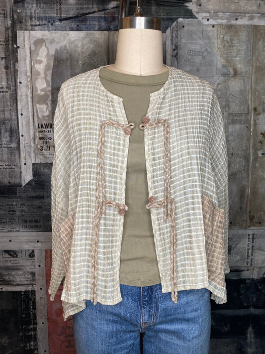 Front Tie / Button Textured Cardigan - Off White