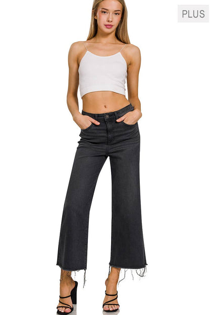 Plus High Rise Washed Black Cropped Jean Pants - WASHED BLACK