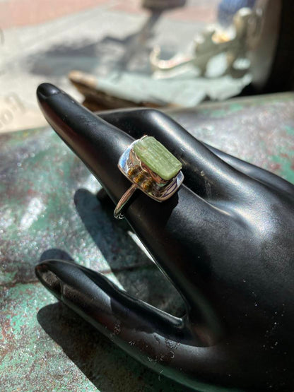 Flawless Green Kyanite Raw Stone Sterling Ring