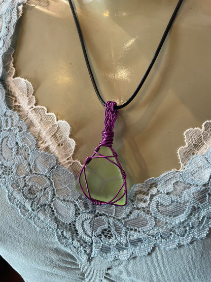 Wire Wrapped Uranium Glass Necklace #IV80