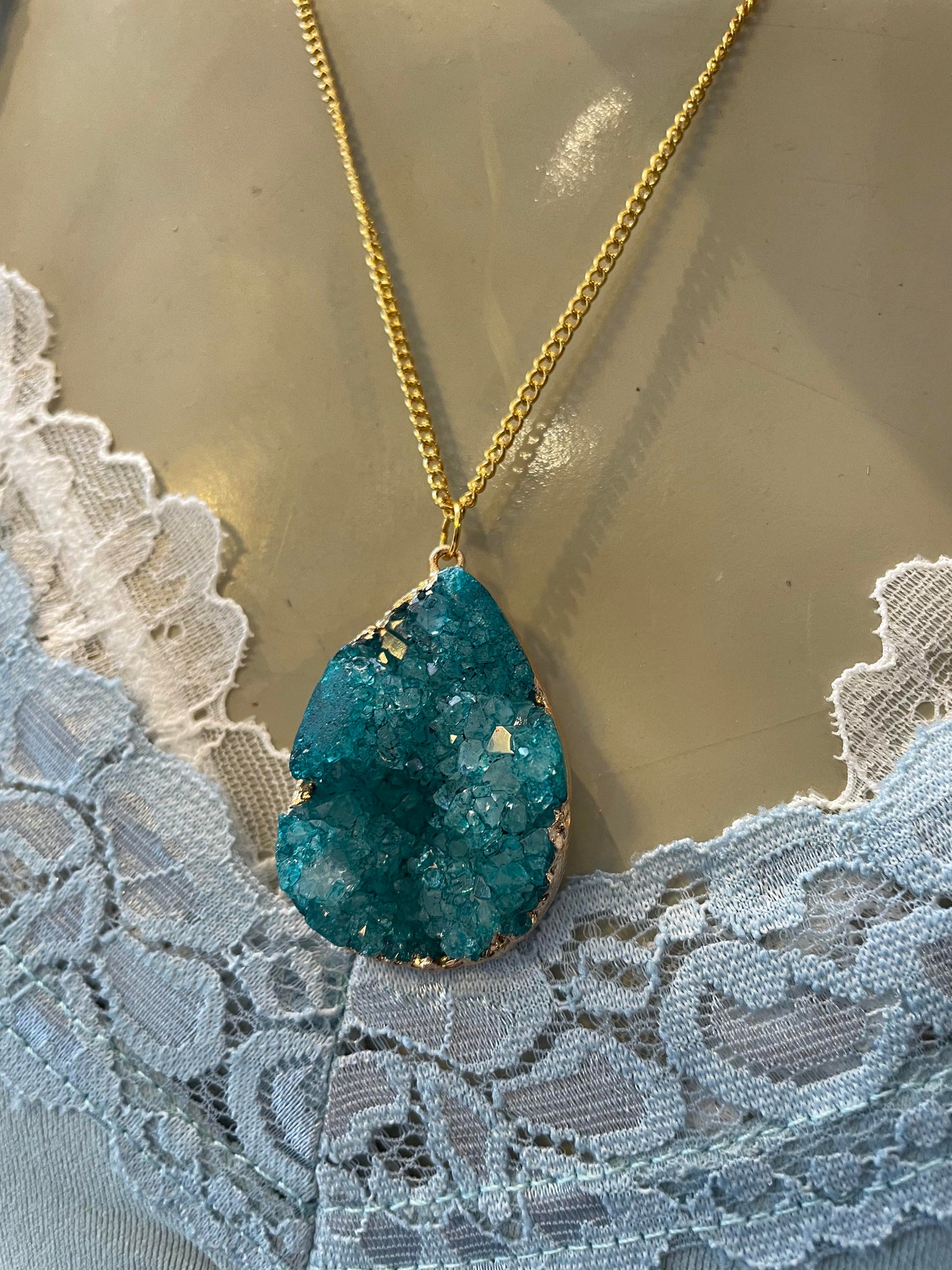 Blue Quartz Geode Necklace #IV74