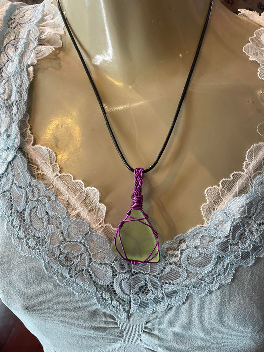 Wire Wrapped Uranium Glass Necklace #IV80