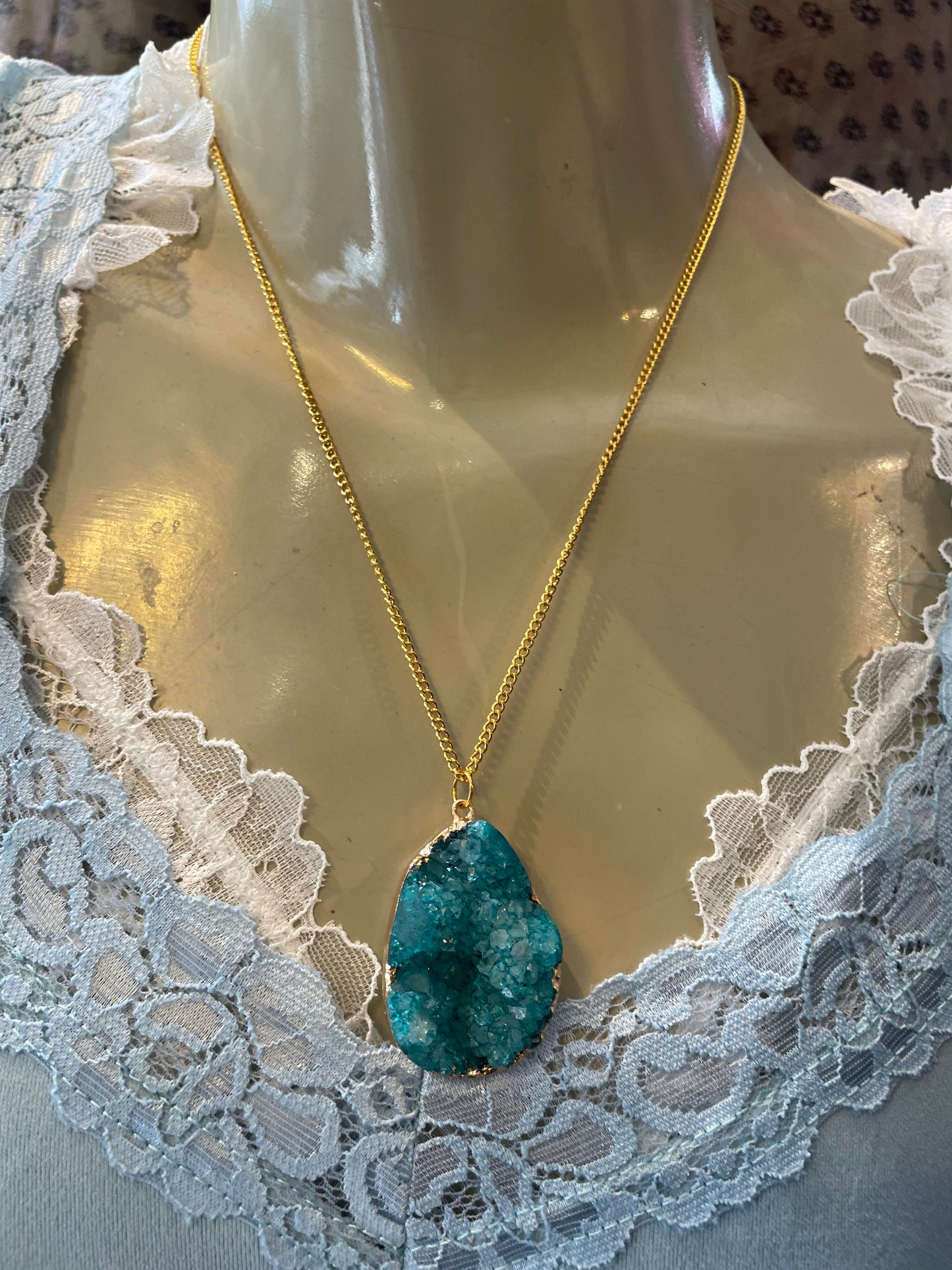 Blue Quartz Geode Necklace #IV74