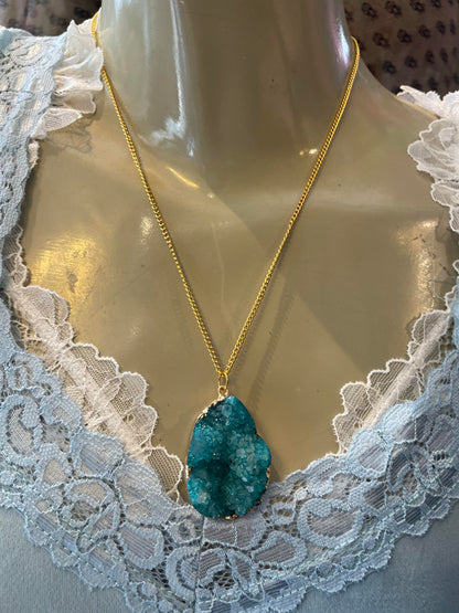 Blue Quartz Geode Necklace #IV74