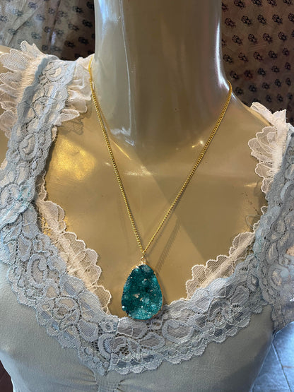 Blue Quartz Geode Necklace #IV73