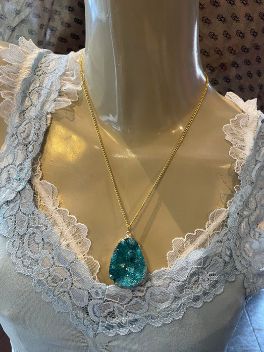 Blue Quartz Geode Necklace #IV73