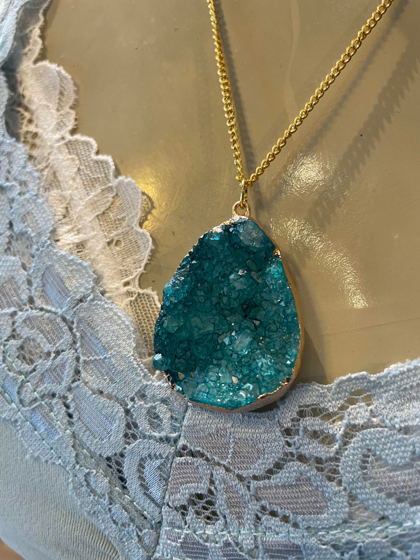 Blue Quartz Geode Necklace #IV73