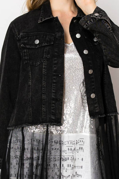 Chic Denim Longline Duster With Tulle Skirt – Black