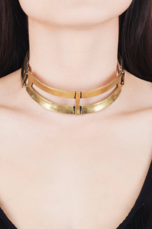 Cross Collar Necklace - Brass