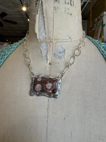 Agate Rectangle Silver Chain Necklace* #724SN60