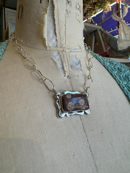 Agate Rectangle Silver Chain Necklace* #724SN60