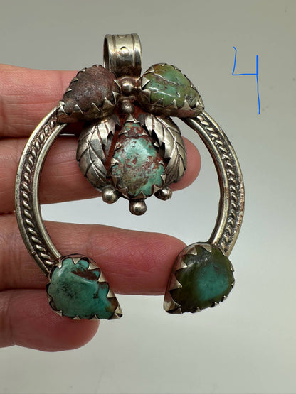 Blossom pendant, handcrafted, white metal - turquoise