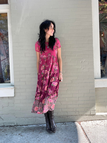 Tiered Cap Sleeve Dress - Pink Lace Scarf Print – La De Da