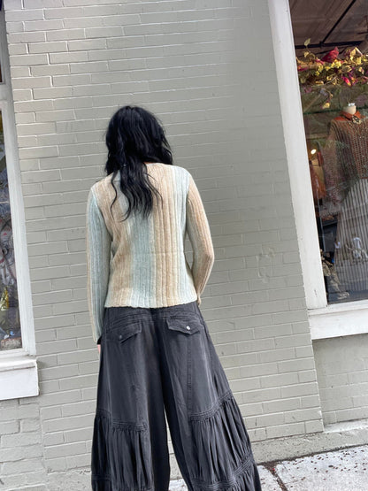 Sheer Space-Dye Yarn Fitted Sweater- Matcha