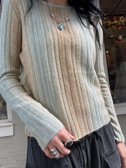 Sheer Space-Dye Yarn Fitted Sweater- Matcha