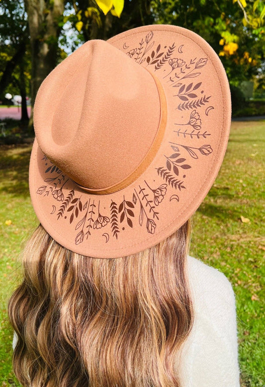 Vegan Felt Wide Brim Hat - XL Brim - "Botanicals"