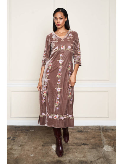 Velvet Midi Dress - Mocha