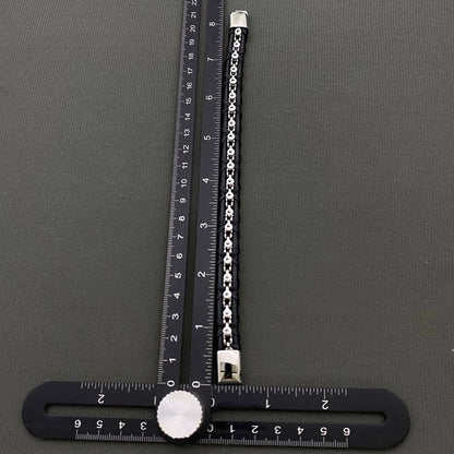 Men's Stainless Steel Chain PU Leather Woven Bracelet