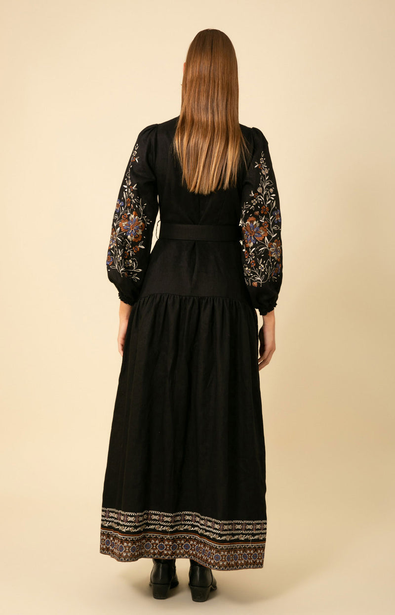 Melissa Embroidered Maxi Dress-Black