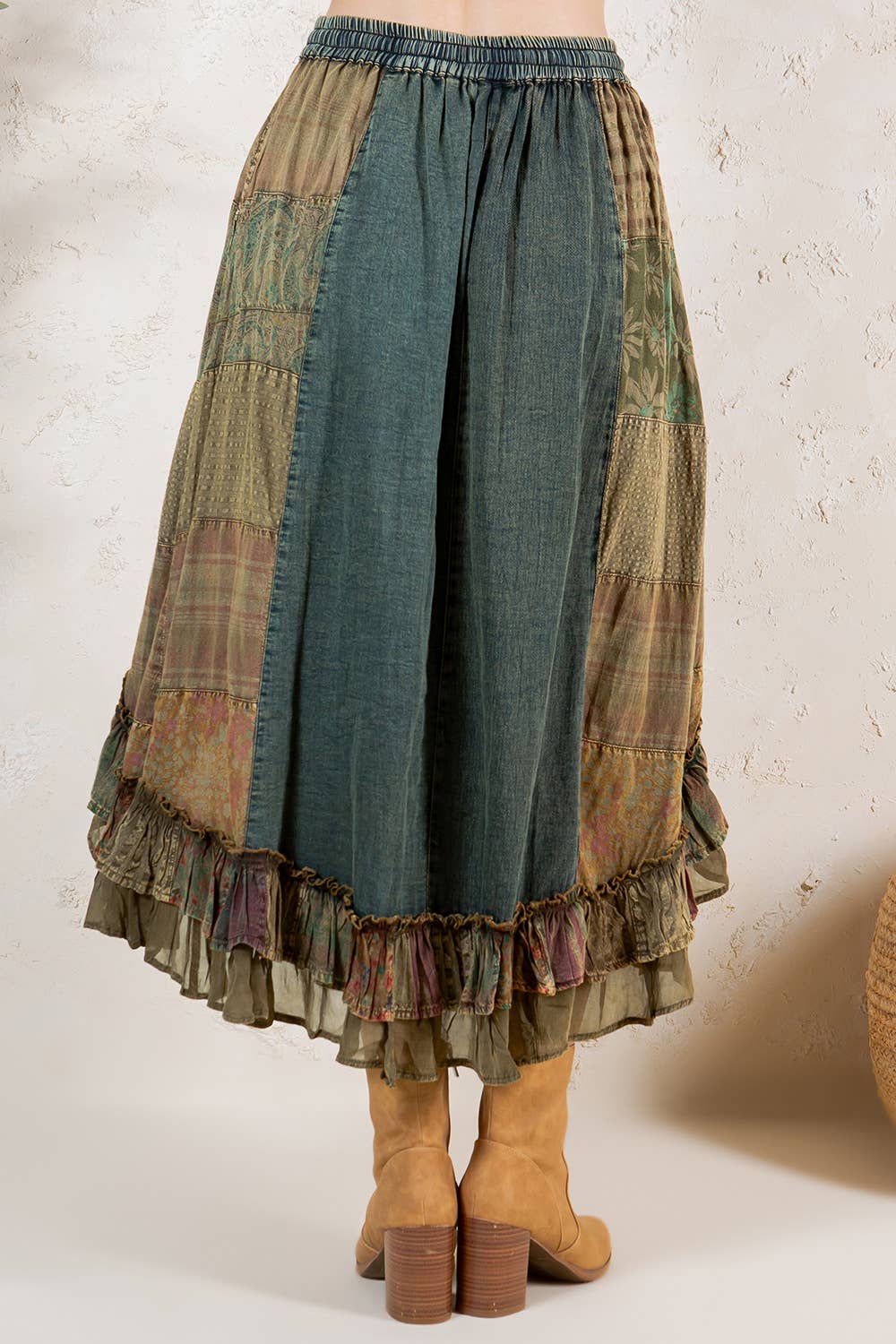 Patchwork Midi Skirt - Gravel