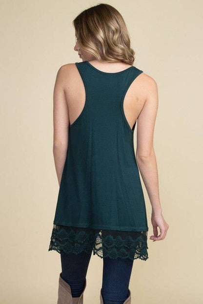 Lace Extender Tunic Top - Hunter Green