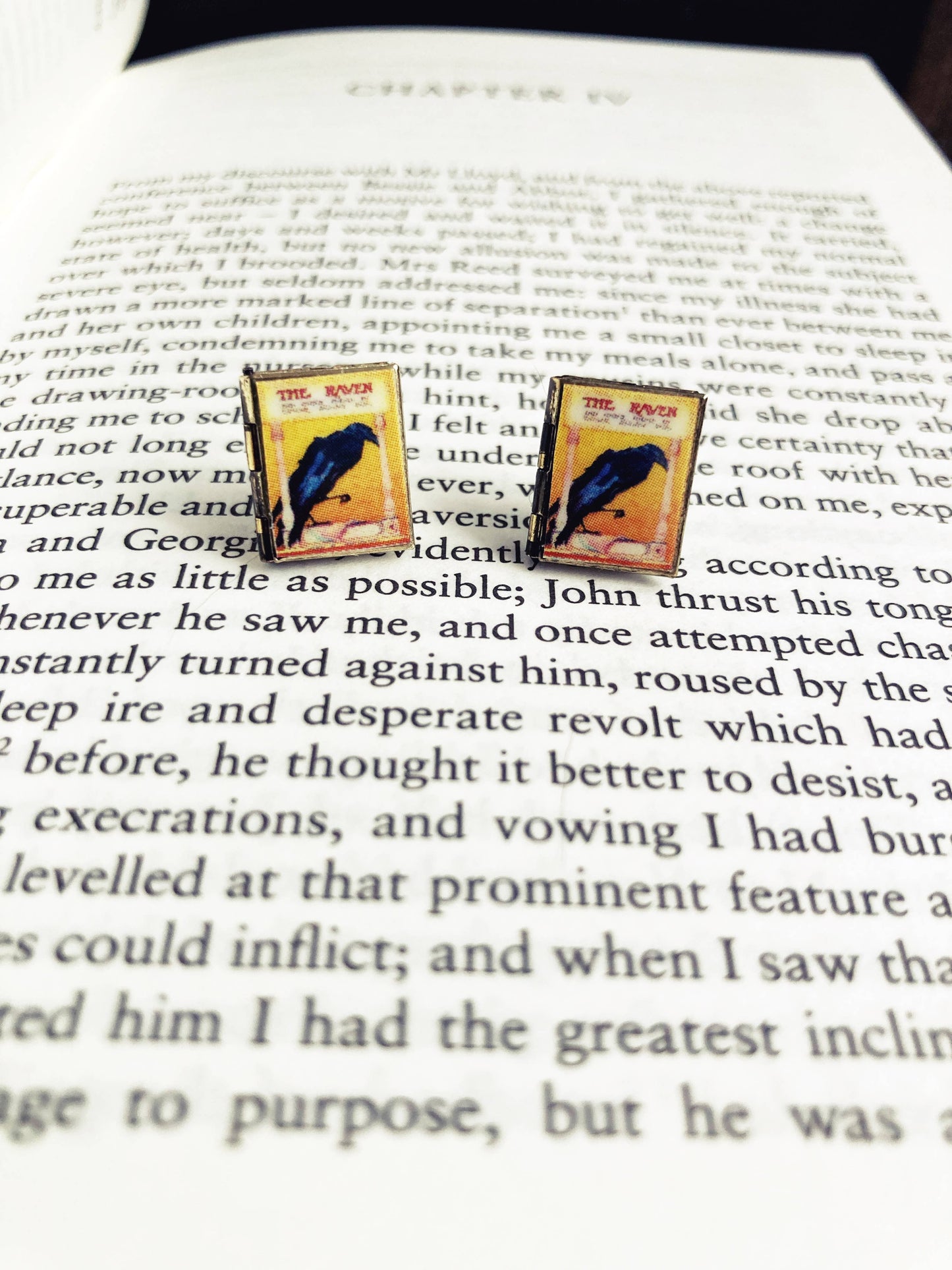 Post Earrings Book Locket The Raven
