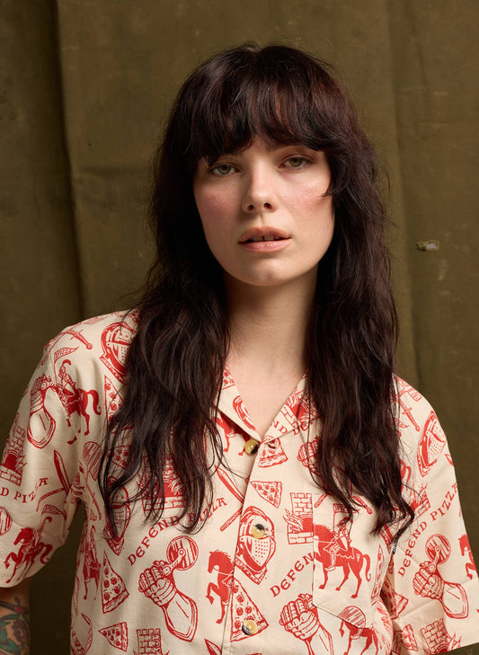 Defend Pizza Button Up