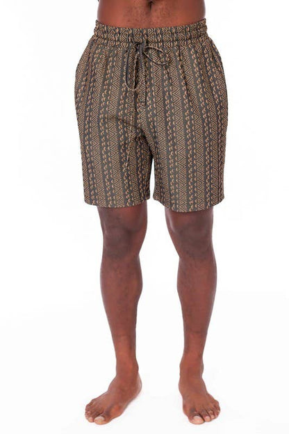 Men's Elastic Textured Shorts - Brown