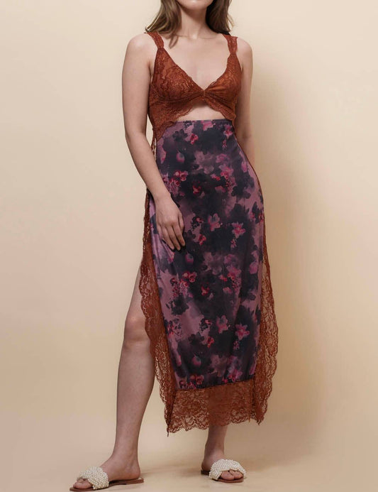 Lace See Through Midi Dress - Dark Brown