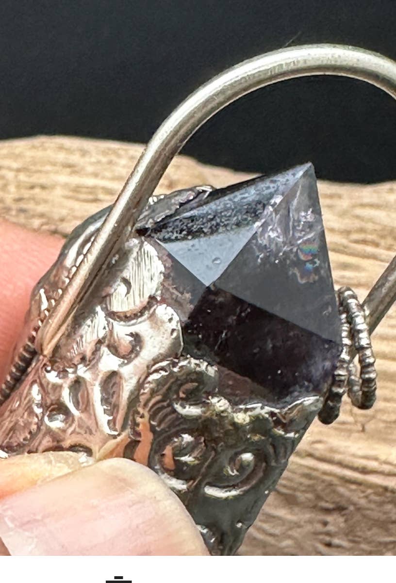 Double point amethyst pendant, labradorite skull, handcrafted