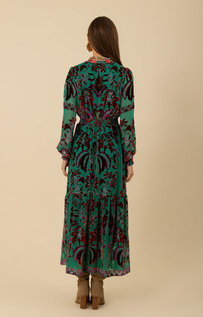 Alexa Velvet Burnout Maxi Dress- Emerald