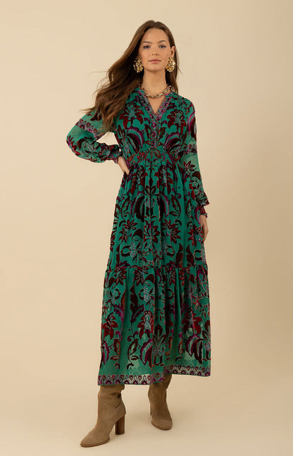 Alexa Velvet Burnout Maxi Dress- Emerald