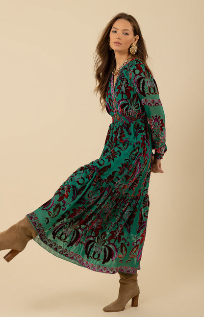 Alexa Velvet Burnout Maxi Dress- Emerald