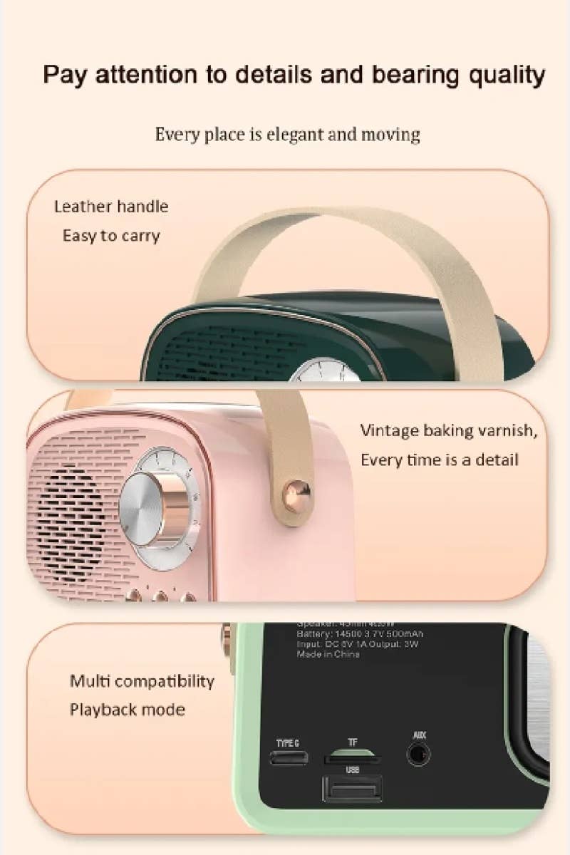 Mini Retro Fm Radio & Bluetooth Multifunction Speak - PINK