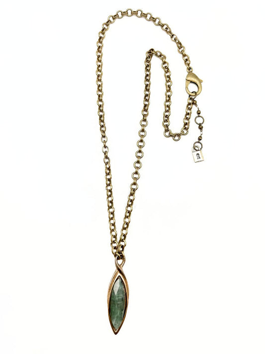 Marquis Cut Gemstone in "Infinity" Bale on Long Chain - Aqua Kyanite