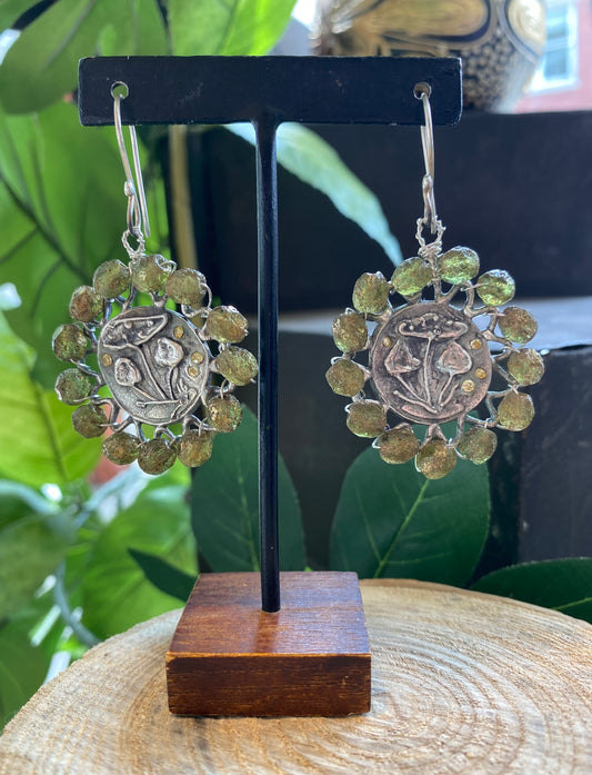 Fine Silver Mushrooms W/ Beads Earring *425E-4
