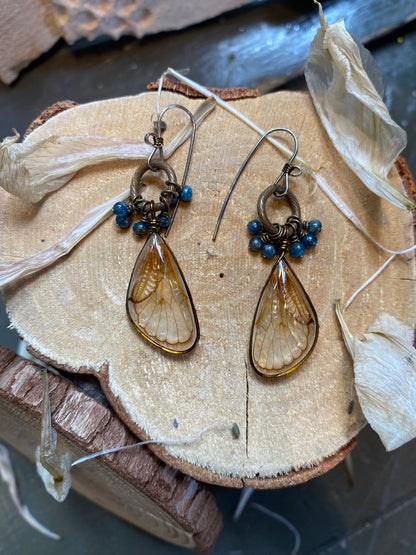 Cicada Wings On Sterling Ring w/ Microfaceted Stones Earrings (4) *E265