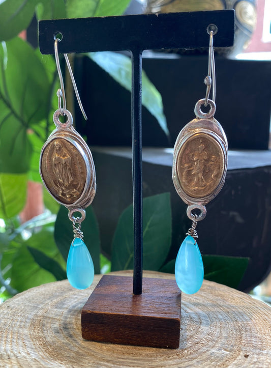 Bronze Madonna/Chalcedony Earrings *425E-20