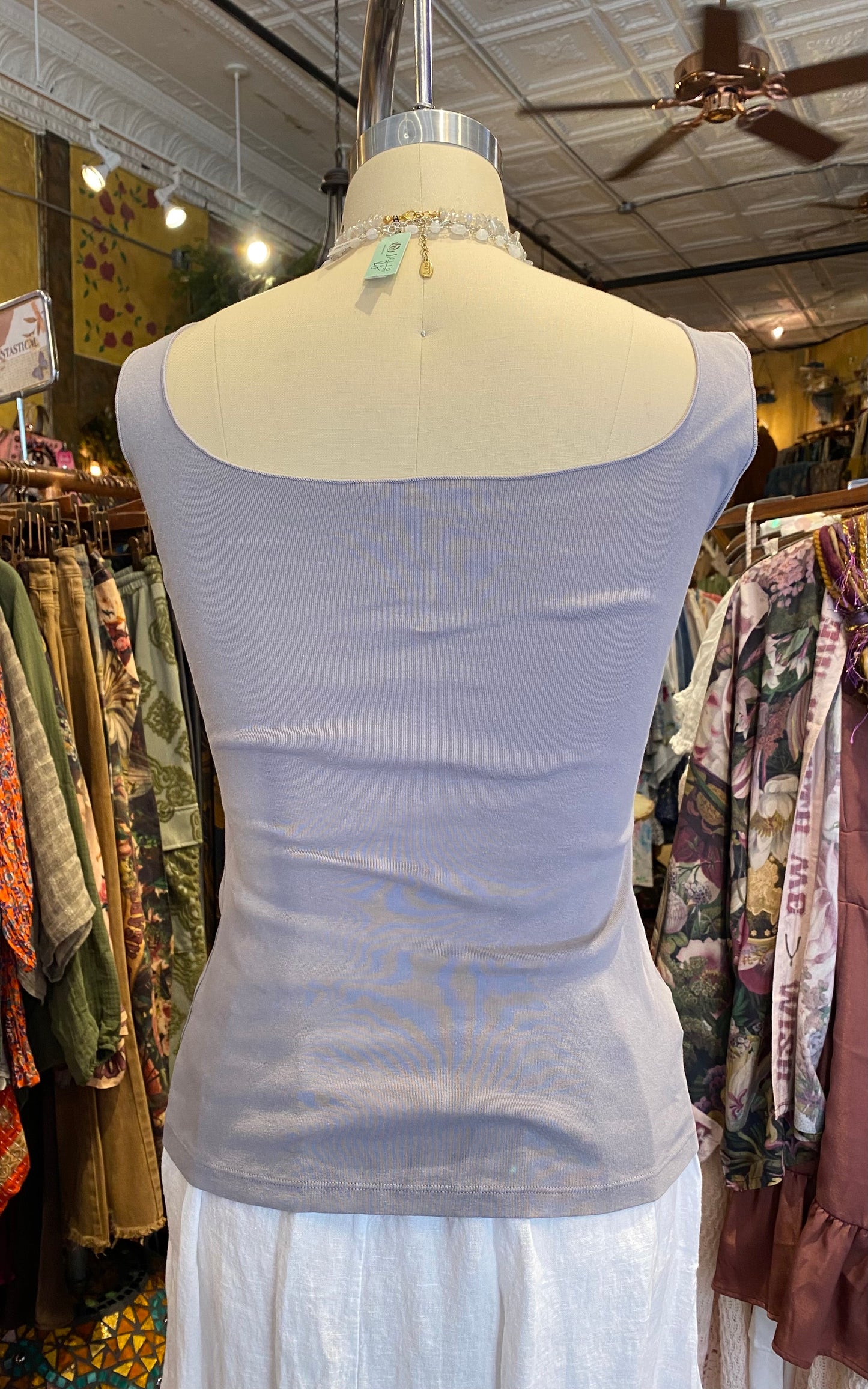 Fitted Tank Top w/ Lettuce Hem - Platinum