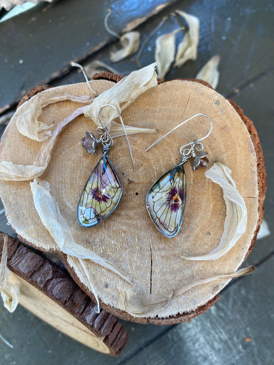 Cicada Wings On Vintage Postcard Earrings (1) *E267