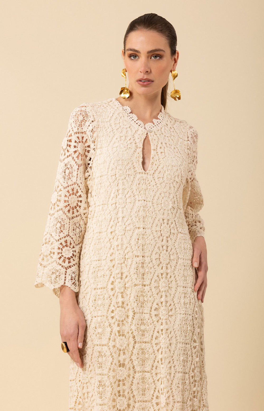 Amirah Crochet Maxi Dress- Ivory