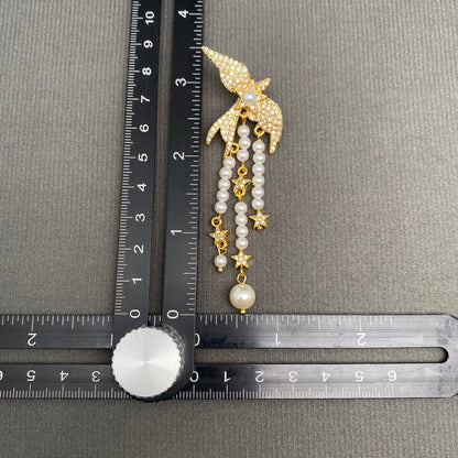 Vintage Pearl Fringe Rhinestone Inlaid Bird Earrings