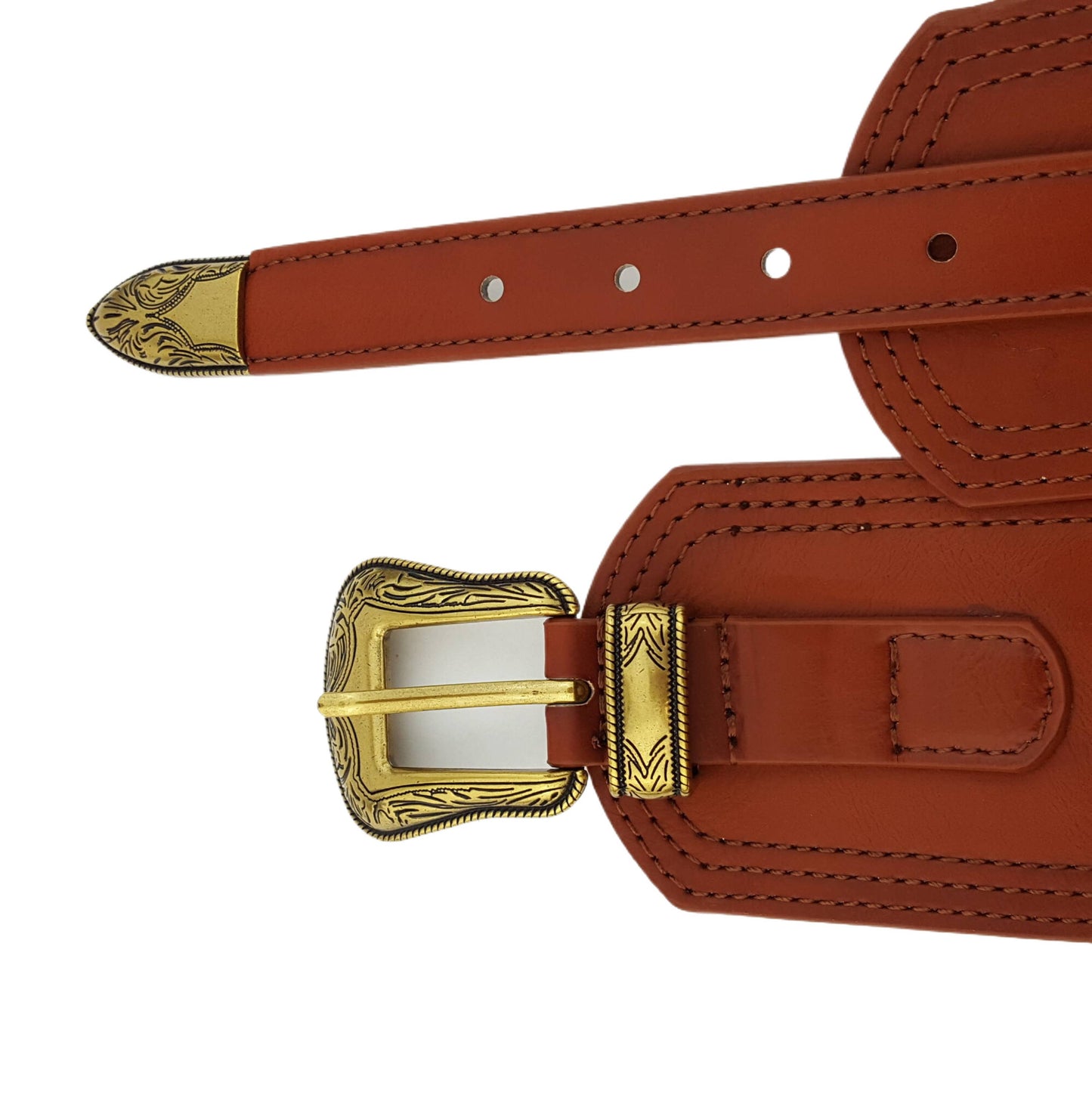 Wide Width Contour Waist Belt w/ Western Buckle Set - Tan / L