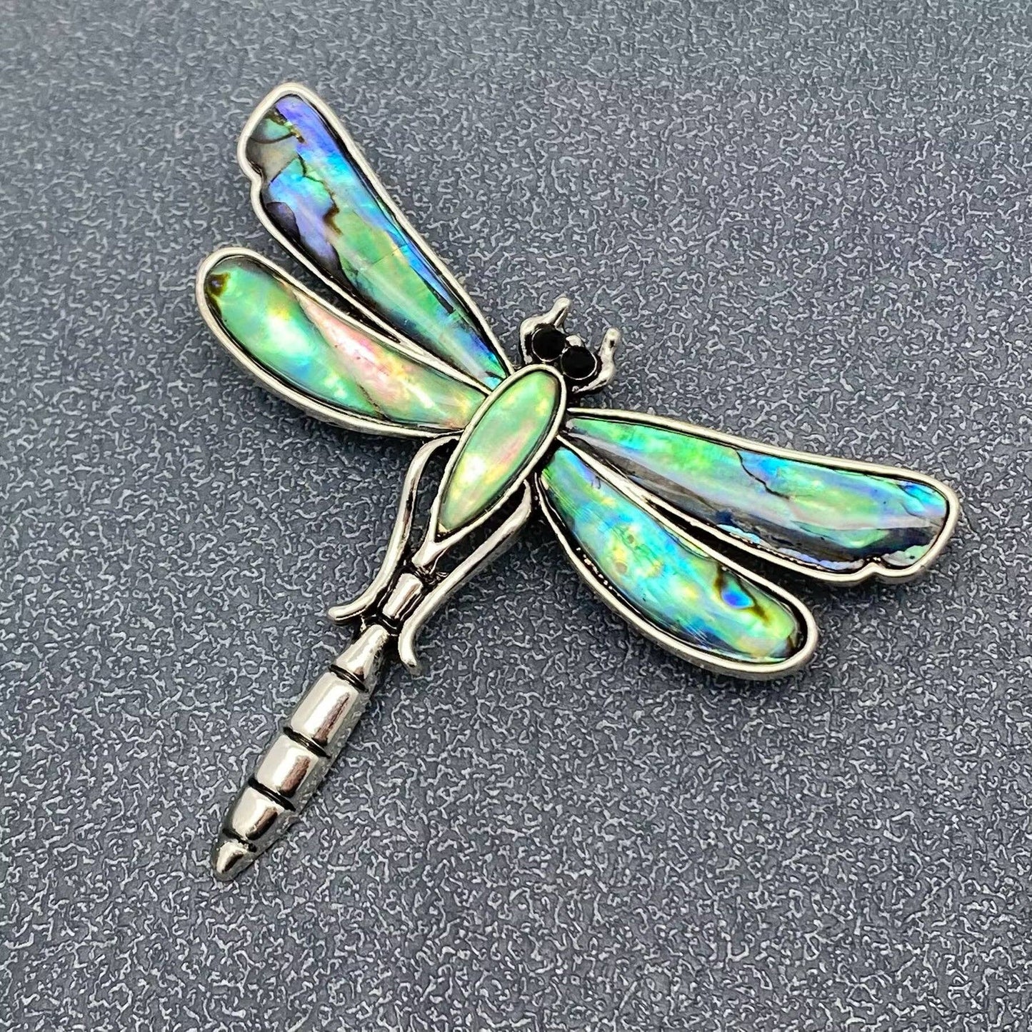 Abalone Shell Silver Tone Dragonfly Brooch