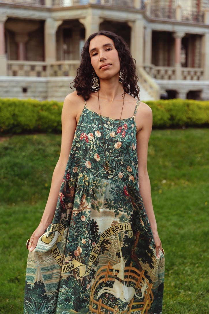 Wildheart Bohéme Long Maxi Slip Dress w/ Unicorn & Castle - L/XL (fits approx. size 12-16)