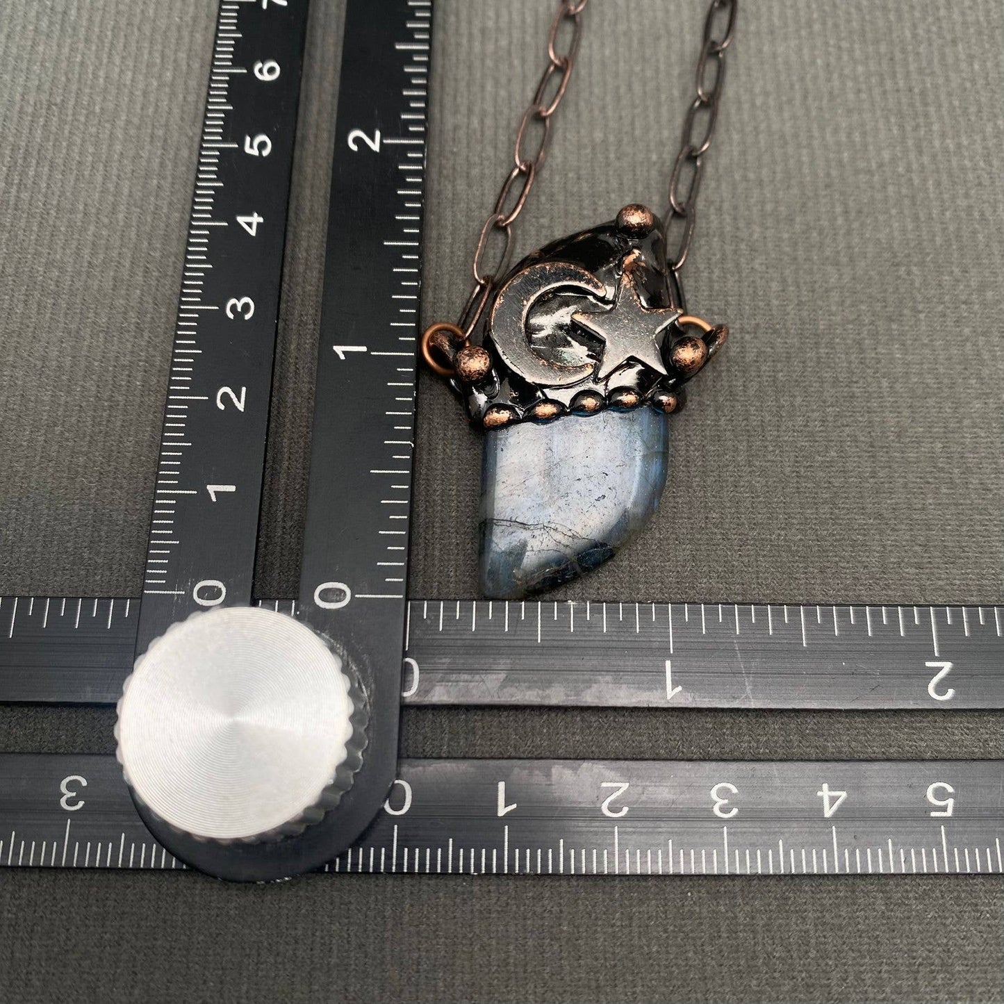Vintage Natural Stone Labradorite Inlaid Star Moon Pendant - CS/MS