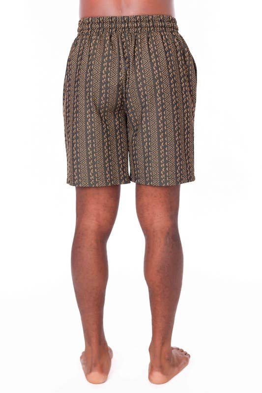 Men's Elastic Textured Shorts - Brown